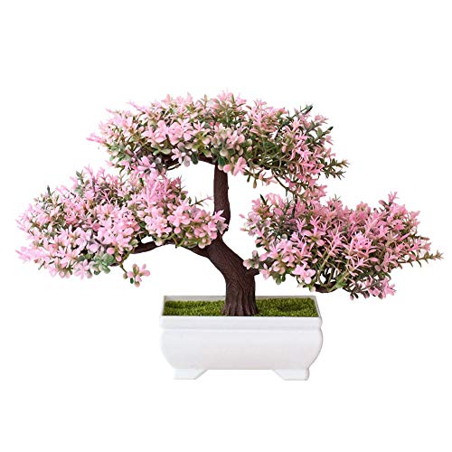 JGONas 1Pc Artificial Bonsai Cedar, Flower Pine Tree Plant, Japanese Cedar-Bonsai Plant for Home, Office Decoration Pink