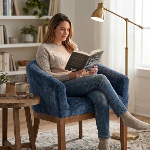 Sillón tapizado Azul con patas de madera miniatura 3