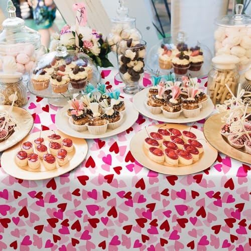Image of Valentine's Love 3-Pack Tablecloths: Waterproof & Disposable Plastic Covers, 54x108 inch, Romantic Heart-Themed Decorations for Memorable Party Tables