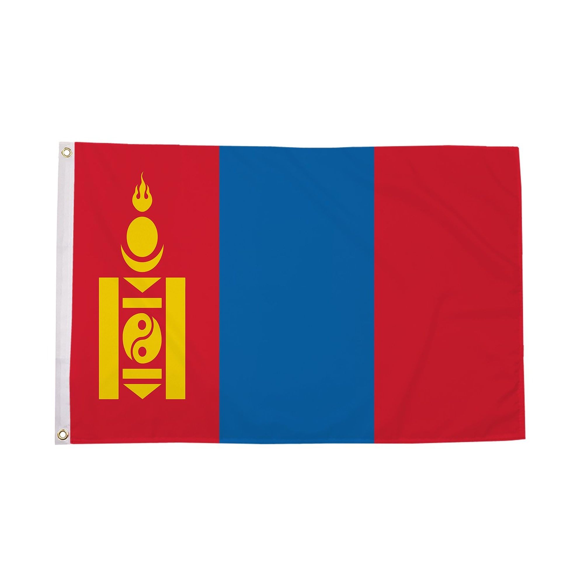 Flagtex Mongolia Flag 5ft x 3ft National Flag Red Blue Red Vertical Stripes Yellow Soyombo Symbol Premium Quality Polyester Double Stitched Brass Grommets 150cm x 90cm Indoor Outdoor Banner Display — image 1