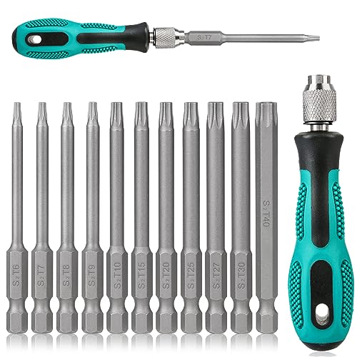Juego de destornilladores Torx T6-T40: HOMURY 1/4' 100 mm, cabeza de estrella, juego de destornilladores de acero S2, para destornillador inalámbrico T20 T25, juego de puntas eléctricas, juego de