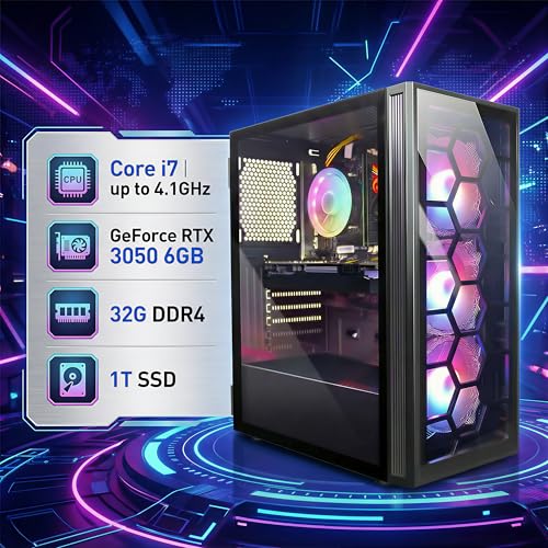 STGsivir Gaming PC, Gaming Computer Desktop Tower, Intel Core i7 8th up to 4.1GHz, Nvidia GeForce RTX 3050 6GB, 32GB DDR4 RAM, 1TB SSD, WIFI 6, BT 5.0, RGB Fan x3, Windows11 Pro - Image 3