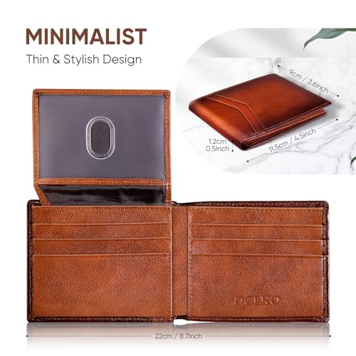 Slim Leather Men's Wallet with Front Pocket RFID Blocking Bifold Minimalist Wallets with Flip 2 ID window, gift for men3