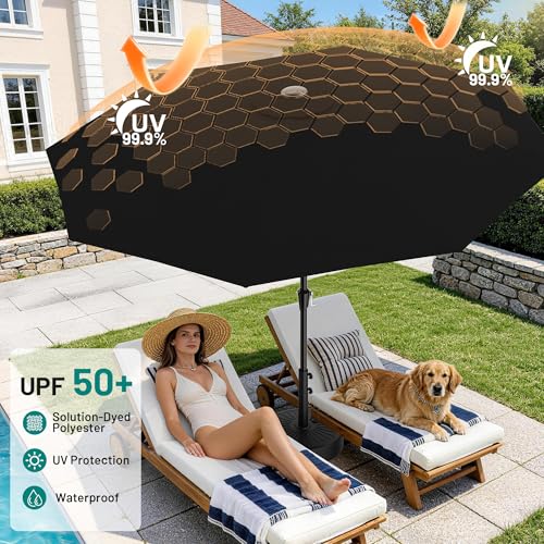 Image of AreShark 9 FT Patio Umbrella for Outdoor, Outdoor Table Umbrella with Push Button Tilt and Crank, Outdoor Patio Umbrellas with 8 Sturdy Ribs for Market, Garden, Pool (Black)