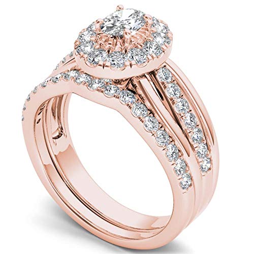 Oval Shaped Moissanite Wedding Set for Women 10K 14K 18K Solid Gold Halo Bridal Sets Wedding Rings for for Anniversary Valentine’s Day4