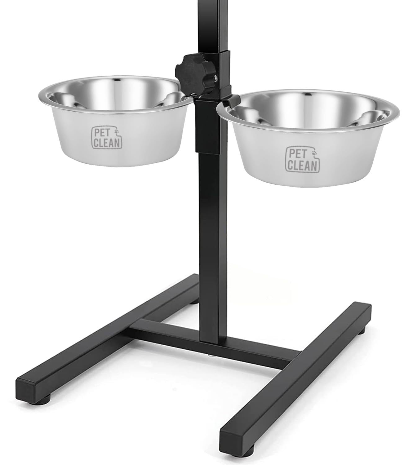 Pet Clean Adjustable Dog Food Bowl with Stand, H-Base Elevated Dog Bowl Stand with 2 Removable Stainless Steel Bowls, 2 X 1500 ml