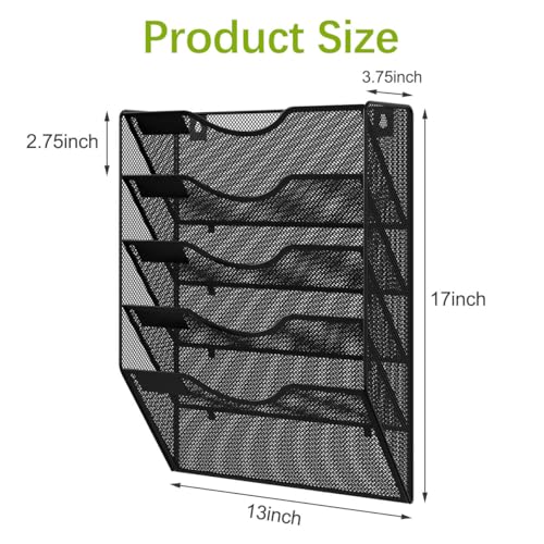 EasyPAG 5 Pocket Mesh Hanging Wall File Organizer, Easily File Managment and Classification, Space Saving Wall Mount Filing Holder for Office Home Classroom, Black - Image 5