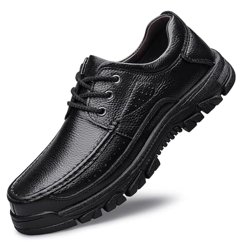 Mens Walking Slip On Loafer Leather Comfortable Non-Slip Lace up Casual Oxfords for Work Office Dress Outdoor