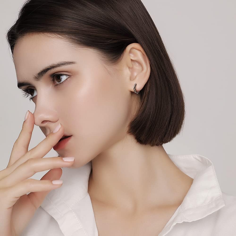 Immobird Hoop Earrings Men Unique Geometric Cut Face 925 Sterling Silver Black Hoop Earrings Handsome and Stylish - Image 3