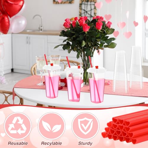 Set de 60 vasos plásticos con popote en forma de corazón miniatura 6