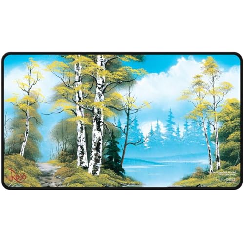 Ultra PRO - Bob Ross Lakeside Path Black Stitched Playmat, Premium Playmat, Stitched Edge, Gaming Accessory, Lakeside Art, Tabletop Accessory, Gaming Setup