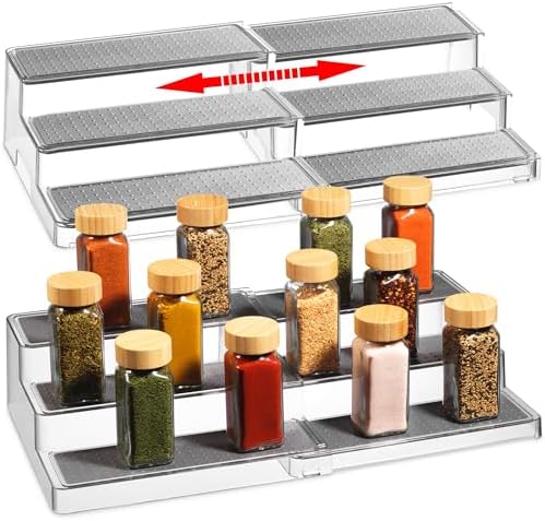 Oizeir Expandable Spice Organizer Rack (2-PACK) - 3-Tier - Clear ...