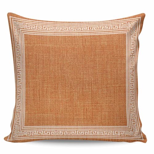 Gluypora Warm Orange Retro Greek Key Pillow Covers 18x18 Inch
