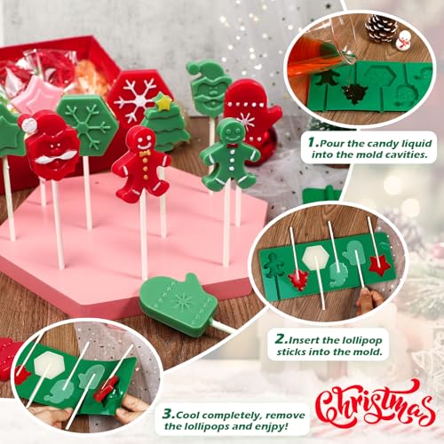 Kamehame Christmas Lollipop Molds, Silicone Gingerbread Men, Christmas Tree, Snowflake, Santa Face Lollipop Molds with 100 Paper Lollipop Sticks for DIY Chocolate,Candy by Kamehame - Image 4