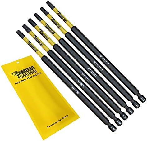 6 x SabreCut SCRK152TX 152mm T15 TX15 T20 TX20 T25 TX25 T27 TX27 T30 TX30 T40 TX40 Magnetic Impact Screwdriver Driver Bits Set Torx Heavy Duty Compatible with Dewalt Milwaukee Bosch Makita and More
