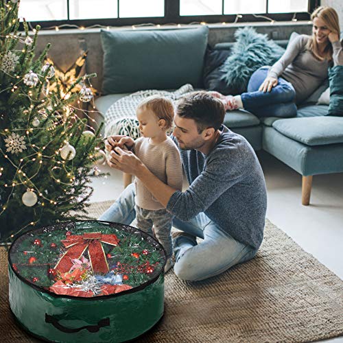 Propik Christmas Wreath Storage Bag 24" - Garland Holiday Container With Clear Window - Tear Resistant Fabric - 24" X 24" X 8" (Green) #TOP5
