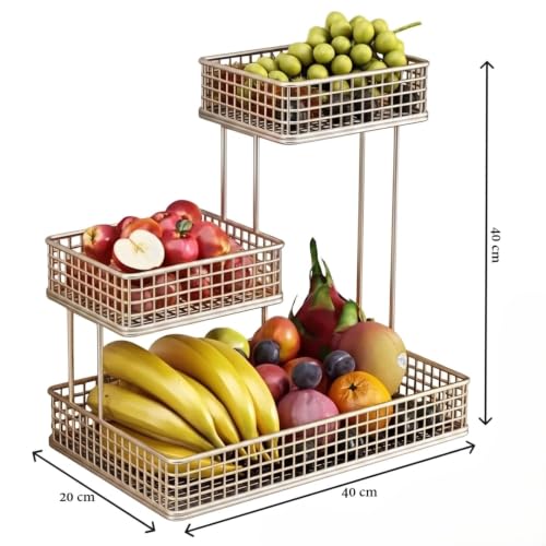 Image of 3 Tier Fruit Basket for Kitchen | Space Saving Decorative Kitchen Organizer | Multi-Layer Dining Table Organizer for Fruits, Snacks & Jars (3 Tier - Silver)