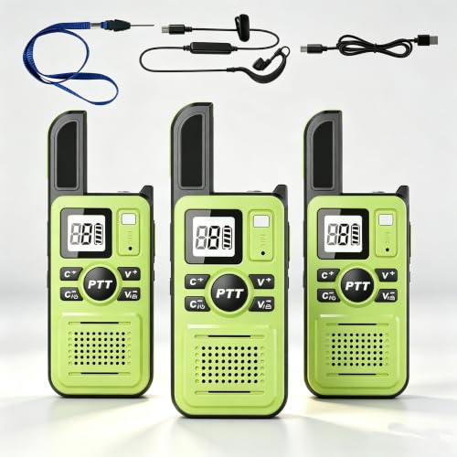 Image of Super Mini Walkie Talkies Long Range with Earpiece, Portable 2 Way Radios | ﻿Walkie Talkie for Adults, 22 Channel, Up to 24 Hours Battery Life,Clear Communication for Team, Restaurants, Outdoor, Green