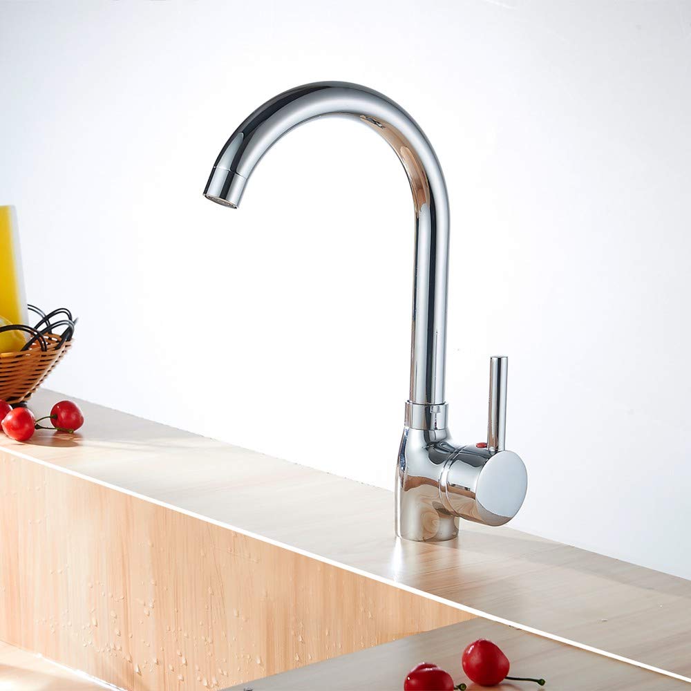 Haiba Chrome Finish Kitchen Mixer Tap Single Lever Monobloc Swivel Spout Kitchen Sink Tap with UK Standard Fittings Brass - Image 2