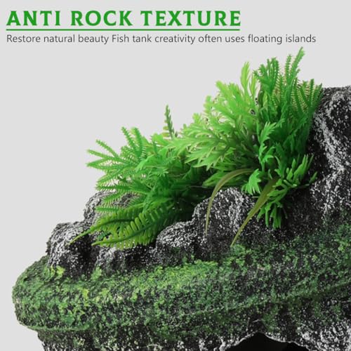Image of Qpets Floating Betta Fish Tank Decor, Miniature Resin Toys Fish Aquarium Tank Decorative, Rocky Island Ornament Decor Thematic Ornaments with Hiding Cave & Realistic Green Foliage (13x9cm)