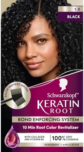 Schwarzkopf Keratin Color Root Permanent Hair Color Kit, Black, 1 Application - Salon Inspired Permanent Hair Dye, for up to 80% Less Breakage vs Untreated Hair and up to 100% Gray Coverage