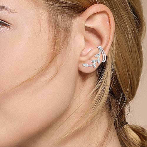 Sterling Silver Leaf Ear Cuff No Piercing Climber Crawler Earrings For Women Big Ear #TOP1