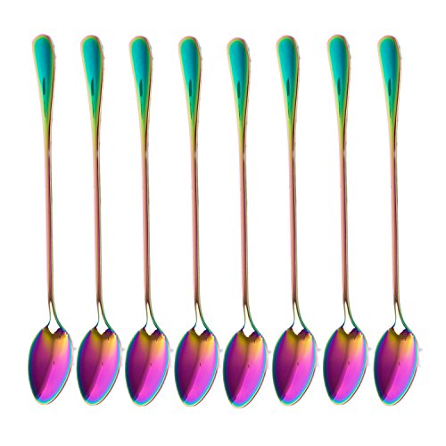 Long-Handled Ice Tea Spoon, Cocktail Stir Spoons, Stainless Steel Coffee Spoons, Colored Ice Cream Scoop Set Of 8 #TOP4