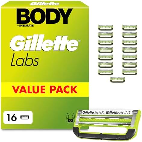 Gillette Labs Body & Intimate Rasierklingen, 16 Original Ersatzklinge, Grün | für Intimrasierer Mann, 2 Klingen für Schutz Gegen Eingewachsene Haare Und Irritationen, Langanhaltend