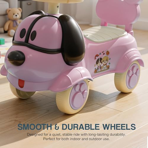 Image of Scooby Ride on Cars for Kids | Portable Baby Push Ride-ons with Music & Toy Storage | Indoor Kids Car with Lights & Safety Backrest | Outdoor Rider Cars for Kid 1 to 3 Years (Pink)