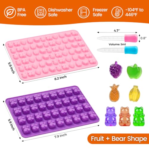 Image of Gummy Bear Mold Silicone, Fruit Snack Molds Gummies Trays Molds with Dropper for Candy Chocolate, 4Pcs Medium & Mini