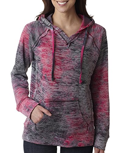 MV Sport Ladies' Courtney Burnout V-Notch Hooded Fleece, Rainbow Swirl, XX-Large