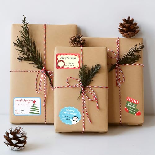 KSIWRE 150 etiquetas de embrulho de Natal, etiquetas autoadesivas de Natal para etiquetas de Natal,