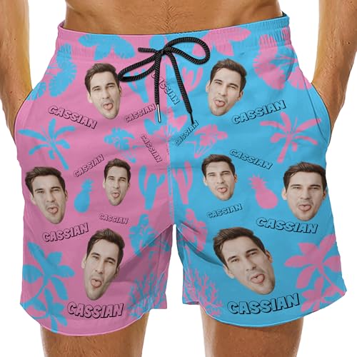 Personalized Funny Hawaiian Swim Trunks for Men - Custom Face & Name Beach Shorts - Custom Funny Bathing Suit for Dad, Father