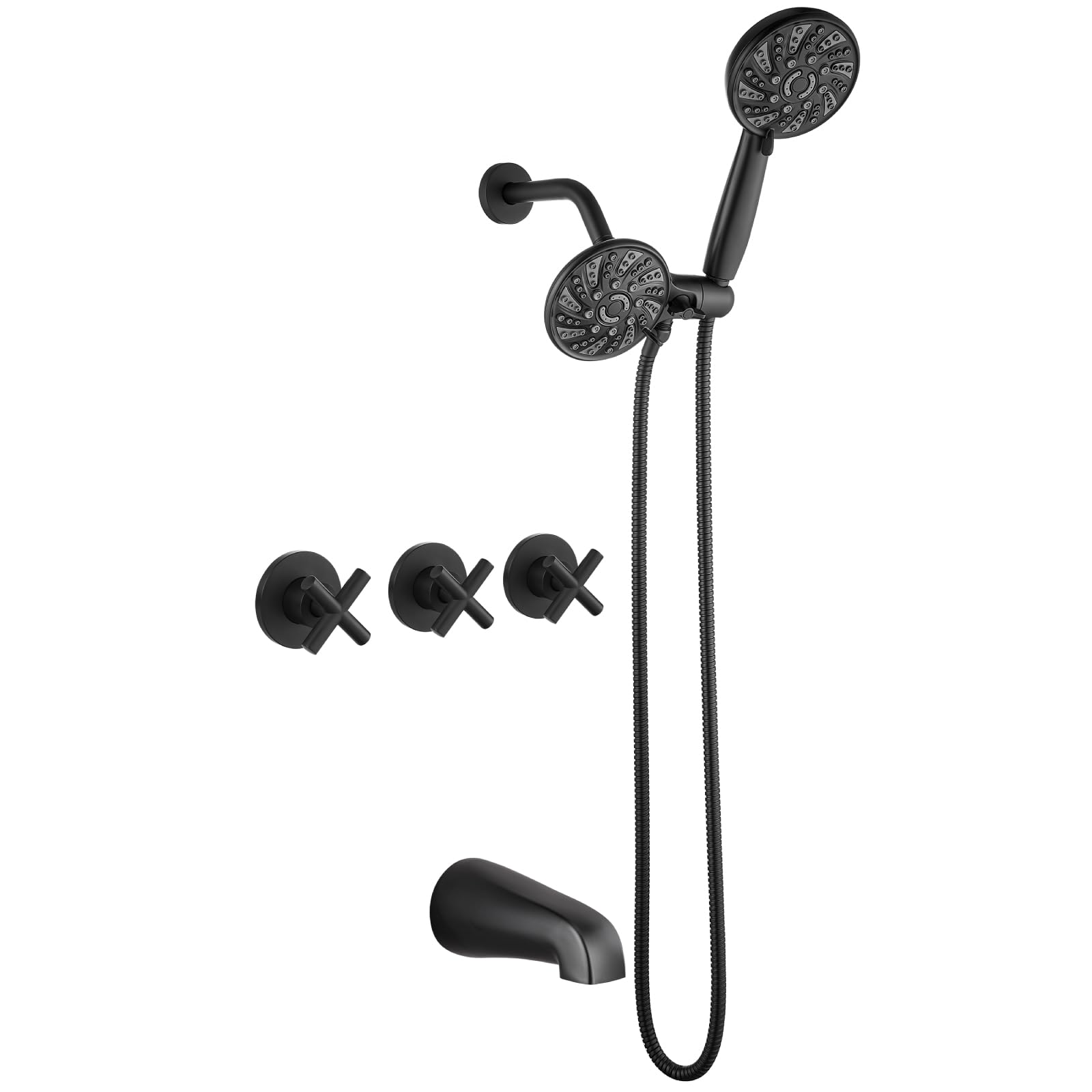 Ensemble de robinet de douche à 3 poignées et double pommeau pour kit de garniture baignoire