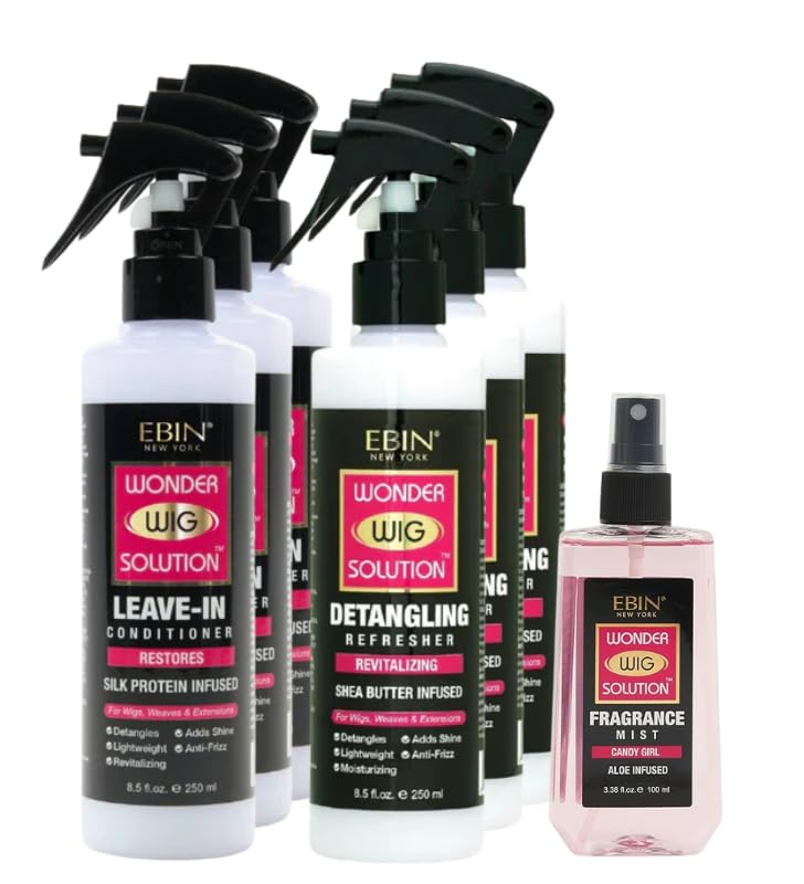 Wig Spray by EBIN New York – 3x Wonder Wig Solution Leave-In Conditioner Spray Bundle + 3x Detangling Refreshers + 1x Fragrance Mists (7 Items) Gift Set