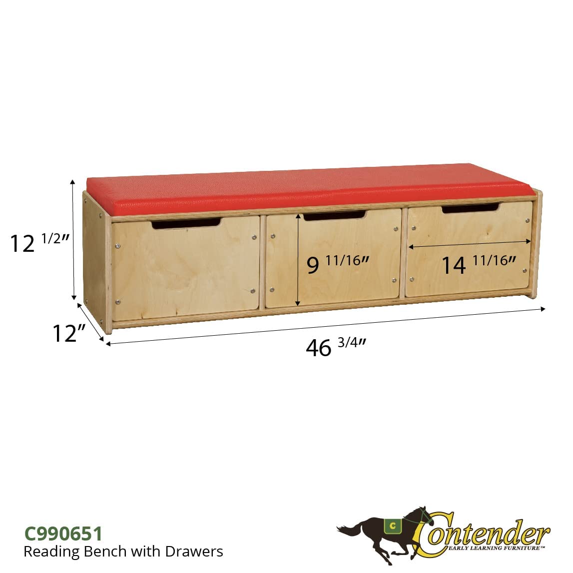 Contender Organizer Storage Bench with 3 Drawers, Window Bench with Cushions, Cubical Shoe Storage Bench for Entryway, Hallway, Living Room, Fully Assemble Storage Bench