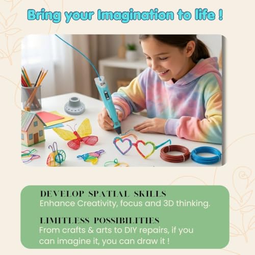 Image of 3D Pen for Kids with USB Cable, 3D Printing Drawing Pen, Includes 3 PLA Filaments 1.75mm 3m Each, DIY Crafting (Random, USB Cable with 3 PLA 3m Each)