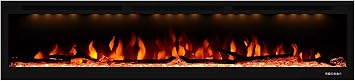 Valuxhome 74 Inches Electric Fireplace with 3 Colours, Recessed and Wall Mounted Fireplaces for Living Room with Remote, Overheating Protection, Logset and Crystal, Touch Screen, 1500W/750W, Black