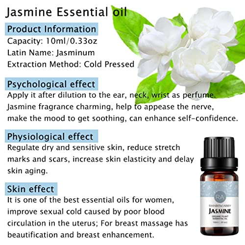 Jasmine Essential Oil 100% Pure Aromatherapy Oil Best Grade For Diffuser, Soaps, Candles, Massage, Skin Care, Perfumes - 10Ml #TOP5