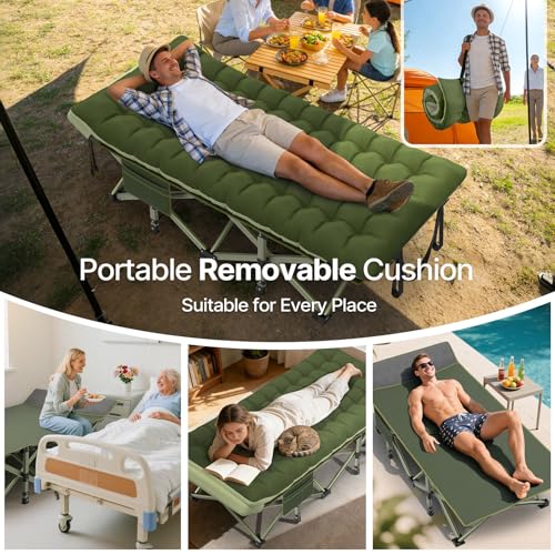 Image of Suteck 32 inch XXL Folding Camping Cot, 900LBS Heavy Duty Sleeping Cots | With Pillow Mattress & Carry Bag, 1200D Double-Layer Oxford Fabric Portable Cot Bed for Adults, Home, Office, Beach & Travel