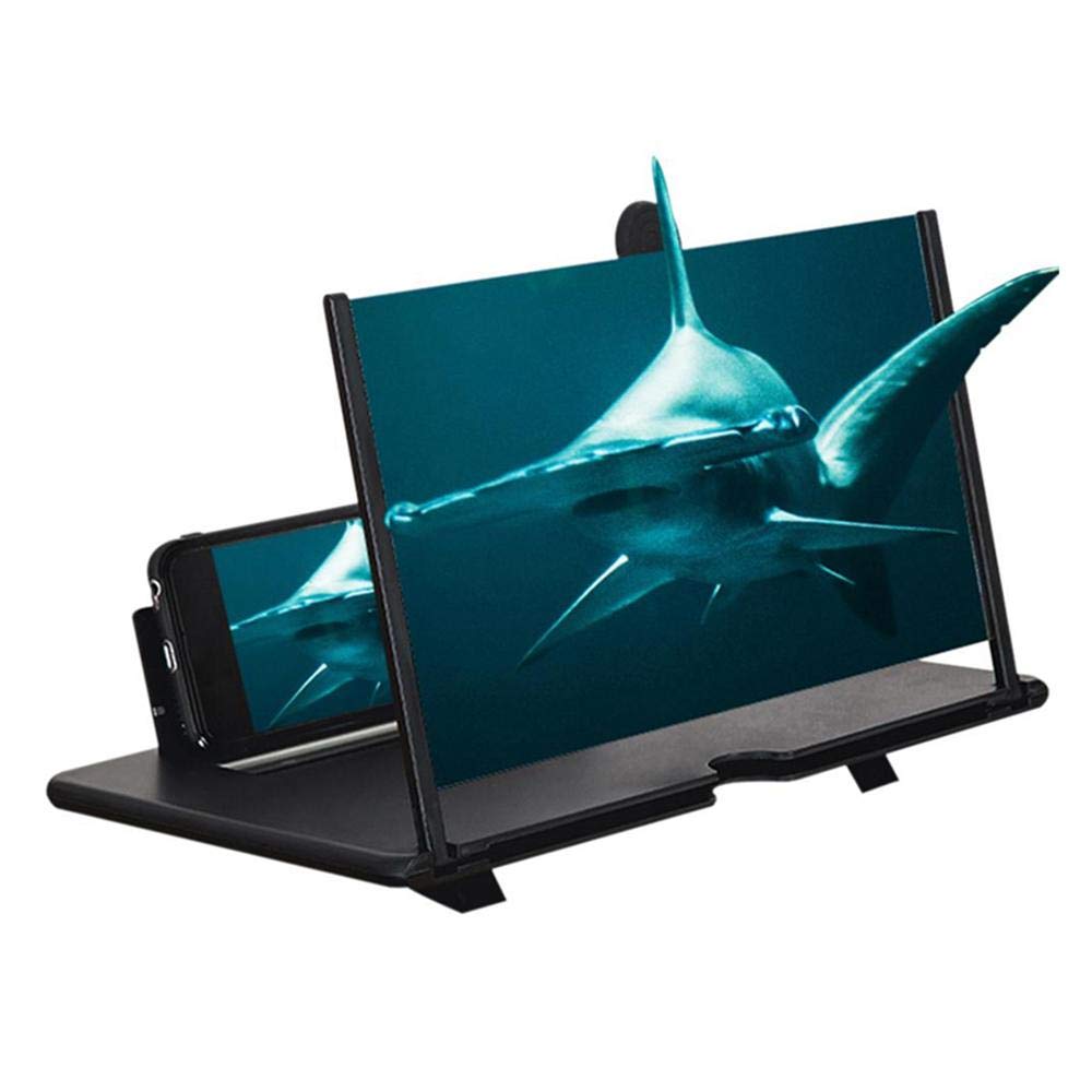 12-inch Vergrootglas voor Telefoonscherm, Opvouwbaar 3D-effect Desktop Mobiele Telefoon Videodisplay Projector Vergrote Versterker Vergrootglas Houder Standaard voor Alle Smartphones (Zwart