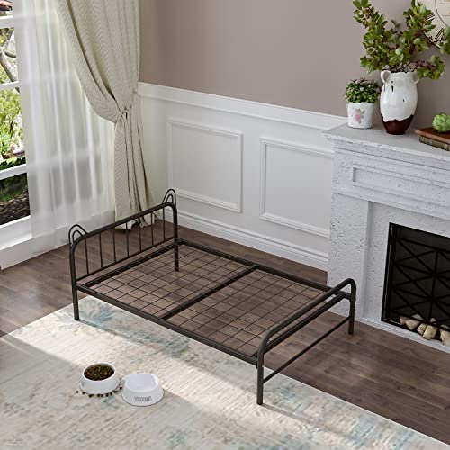 Oschf Large Dog Bed Frame - Elevated Pet Metal Bed With Dog Ear Design On Headboard And Soft Mat For Dogs And Cats, 29.5" X 46.9", Black #TOP5