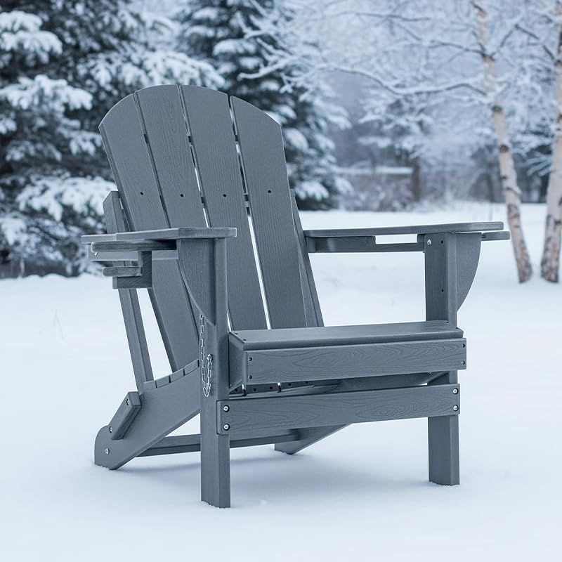 Juego de 4 sillas plegables Adirondack para exteriores con mesas auxiliares de polietileno de alta densidad, sillas de plástico resistentes a la