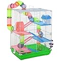 Pawhut 5 Tier Hamster Cage Carrier Habitat Small Animal House with Exercise Wheels Tunnel Tube Water Bottle Dishes House Ladder for Dwarf Mice, Green