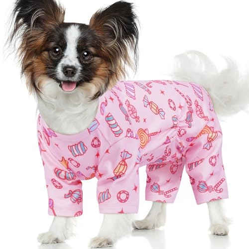 Medium Dog Onesie for Small Breeds &ndash; Cute Cozy 4-Leg Pajamas | Jumpsuit with Belly Wrap,Protects...