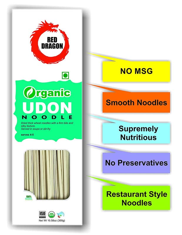 Red Dragon Chinese And Japanese Noodles, Tasty Cuisine Certified Organic Mix Combo Of 3 Packets (Udon + Ramen + Soba Fresh), Ready To Cook Noodles,900 Grams 3