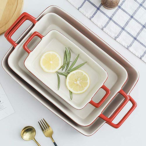 KOOV Bakeware Set, Ceramic Baking Dish, Rectangular Baking Pans Set, Casserole Dish for Cooking, Cake Dinner, Kitchen, Wrapping Upgrade, 12 x 8.5 Inches, 3-Piece (Gradient Red) - Thumbnail 5