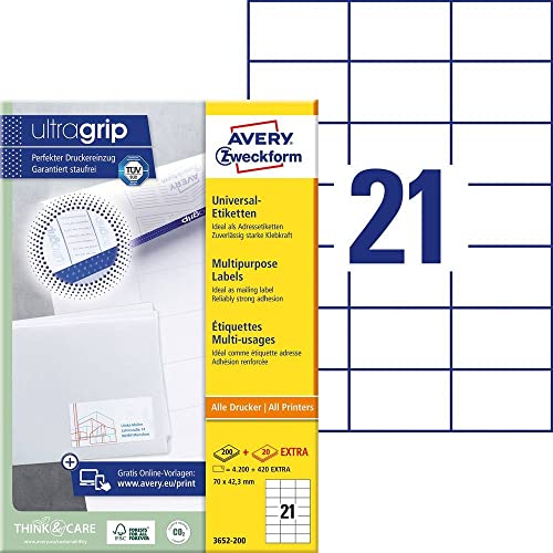 Avery Etichette Autoadesive Multiuso 200 Fogli 70X42,3 Bianco