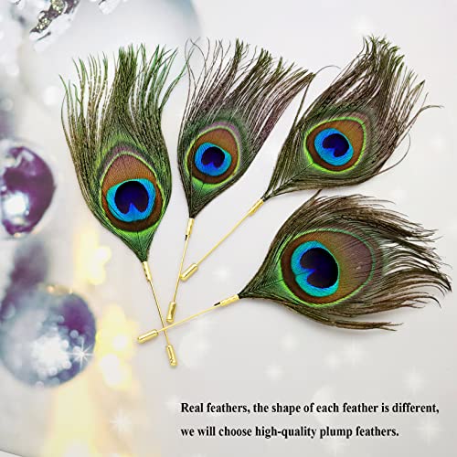 RechicGu 4x Peacock Feather Brooch Pin Set - Black, Vintage Feather Brooch Badge for Western Cowboy Hats, Costumes, Hair Accessories, Lapel Stick Pin3