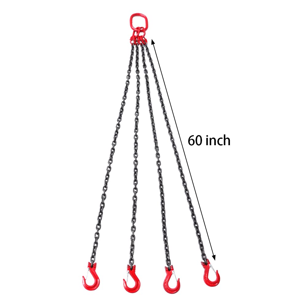 Catena per gru T8, resistente all'usura, catena di arresto della catena, gancio a forcella per gru, diametro 8 mm, con portata, catena di sollevamento a quattro zampe da 1,5 m, catena a 4 fili,
